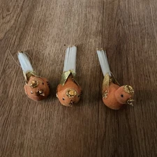 3pcs Vintage orange Flocked bird  Made in Japan Tie On Wire Christmas Ornament