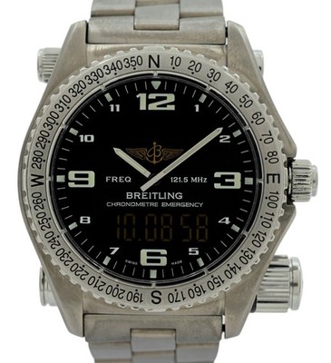 Breitling 43mm Men's Emergency Black Dial Titanium Watch with B+P! Ref: E76321!