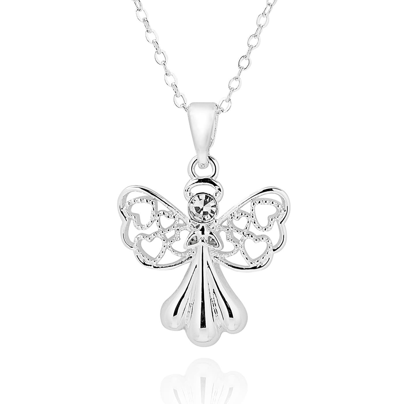 equilibrium Guardian Angel Silver Plated Crystal Necklace Gift Boxed