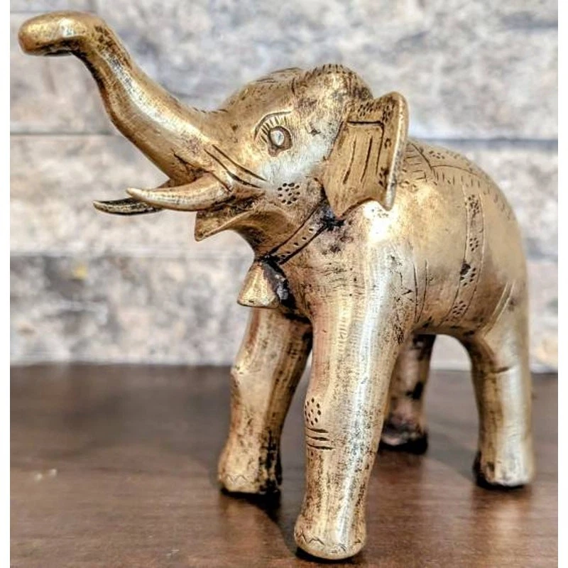 Bonita estatuilla pátina elefante tronco de latón macizo de colección estante cuidador 4 pulgadas Alto Foto 2 de 4