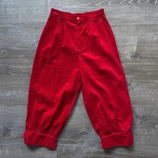 Vtg 70's Paquette Red Corduroy Capri Pants Cropped Glam Folk High Rise