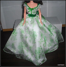 DRESS BARBIE DOLL SCARLETT O HARA GONE WITH THE WIND FASHION WHITE  GREEN GOWN