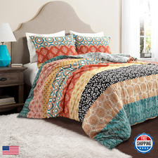 Lush Decor Bohemian Stripe Reversible Cotton Duvet Cover Set 3 Piece Set
