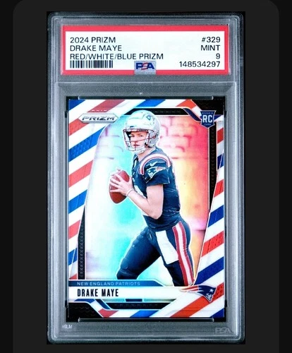 2024 Panini Prizm - Rookies Drake Maye #329 Red White & Blue Prizm (RC) PSA 9