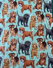 CUTE PUPPY DOGS ON LIGHT GREEN 100 COTTON FABRIC 18" HALF YARD PIECE