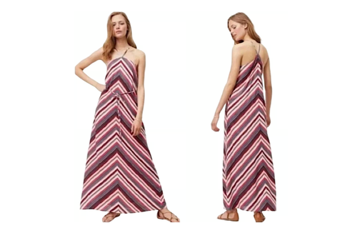 Loft Maxi Dress Diagonal Stripe Halter Linen Blend Size Medium Tall