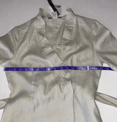 For The Republic 100% Linen Belted Button Front Shirt Top Womens Ruffle NWT SZ 4 - Picture 10 of 15