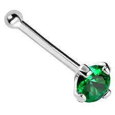 Solid 14kt Gold 22G Nose Bone Ball End Stud Emerald Gemstone Nose Ring Stud