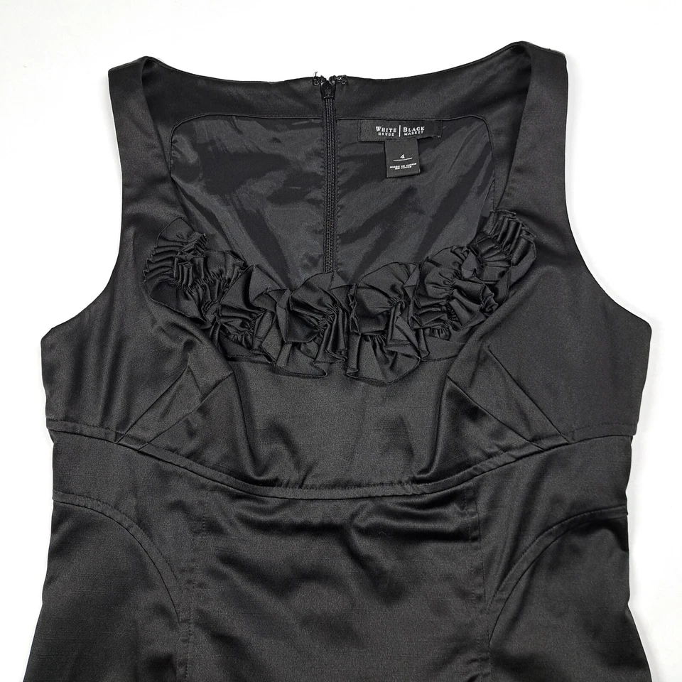 Vestido Vaina Negro Casa Blanca Mercado Negro Satinado 4 Volantes Sin Mangas S WHBM Foto 2 de 4