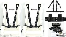 2 X TANAKA UNIVERSAL BLACK 4 POINT EZ RELEASE BUCKLE RACING SEAT BELT HARNESS