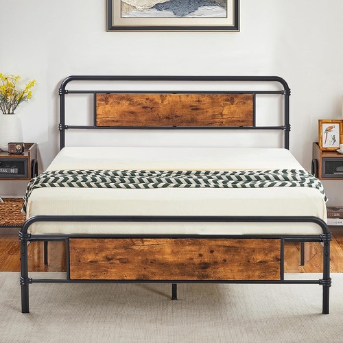 New 13.6" High Full Bed Frame with Wood Headboard and Footboard,Full Size