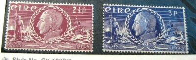 #ad Ireland Stamp Scott# 135 136 Theobald Wolfe Tone 1948 MH H55 $9.50