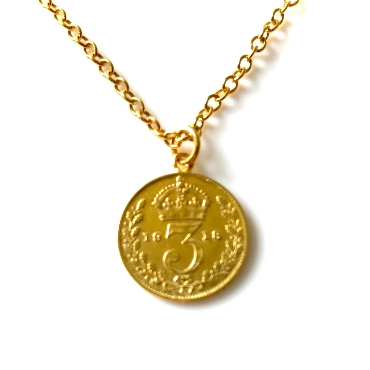 Vintage Coin Necklace 22ct Gold Plated Antique 1918 Coin Pendant