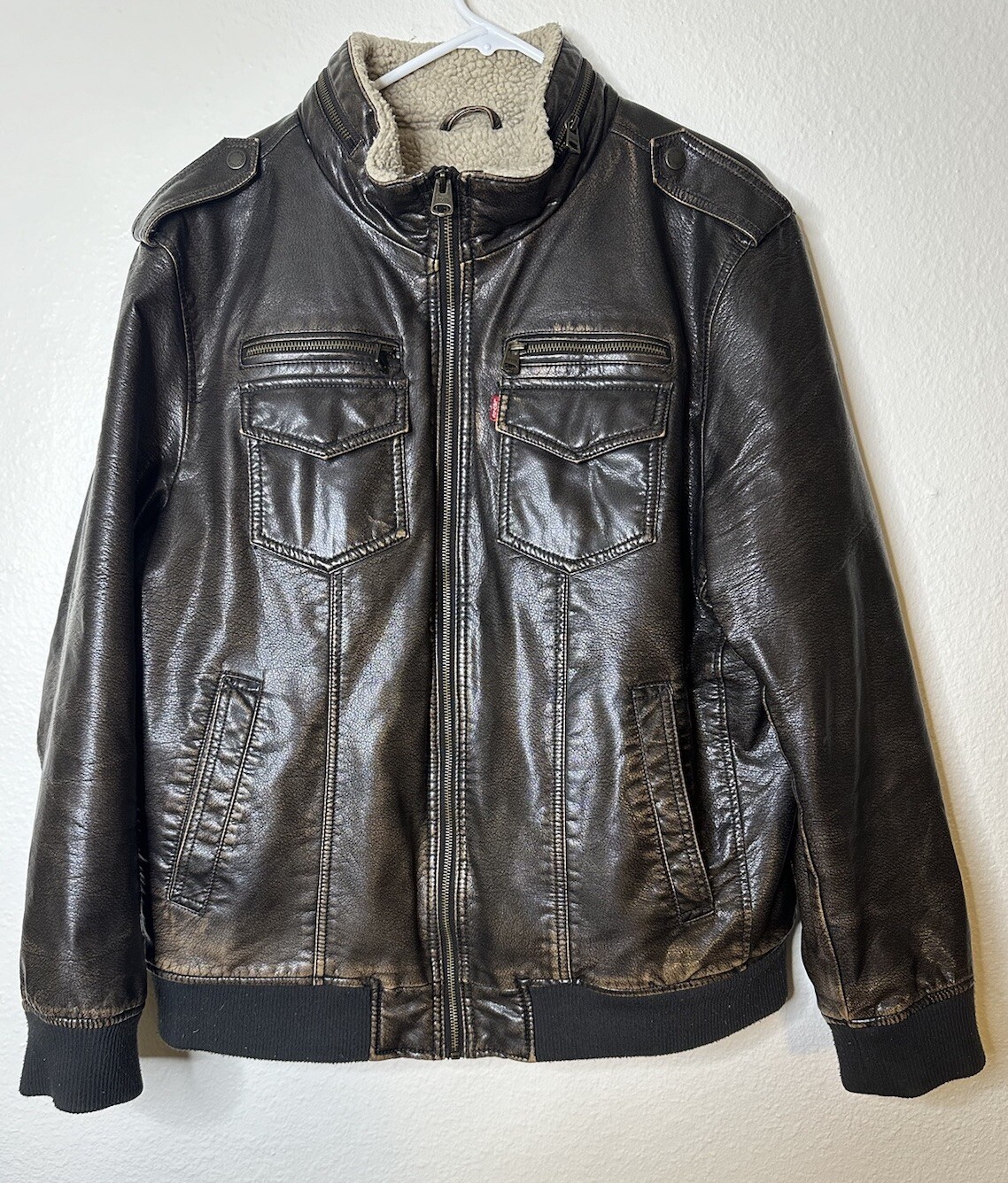 Levi Strauss & Co Brown Feaux Leather Sherpa Lined Zip Up Jacket Men's Size XL