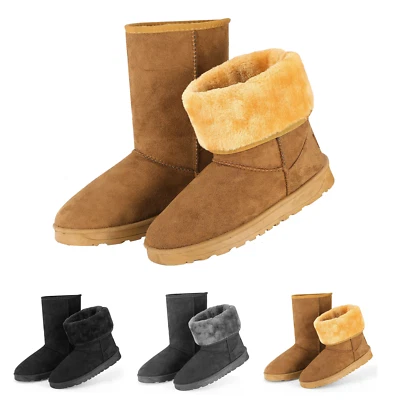 LADIES WOMENS SHOES WARM WINTER FAUX FUR LINED HUG SNUGG ANKLE BOOTS SIZE 3-8