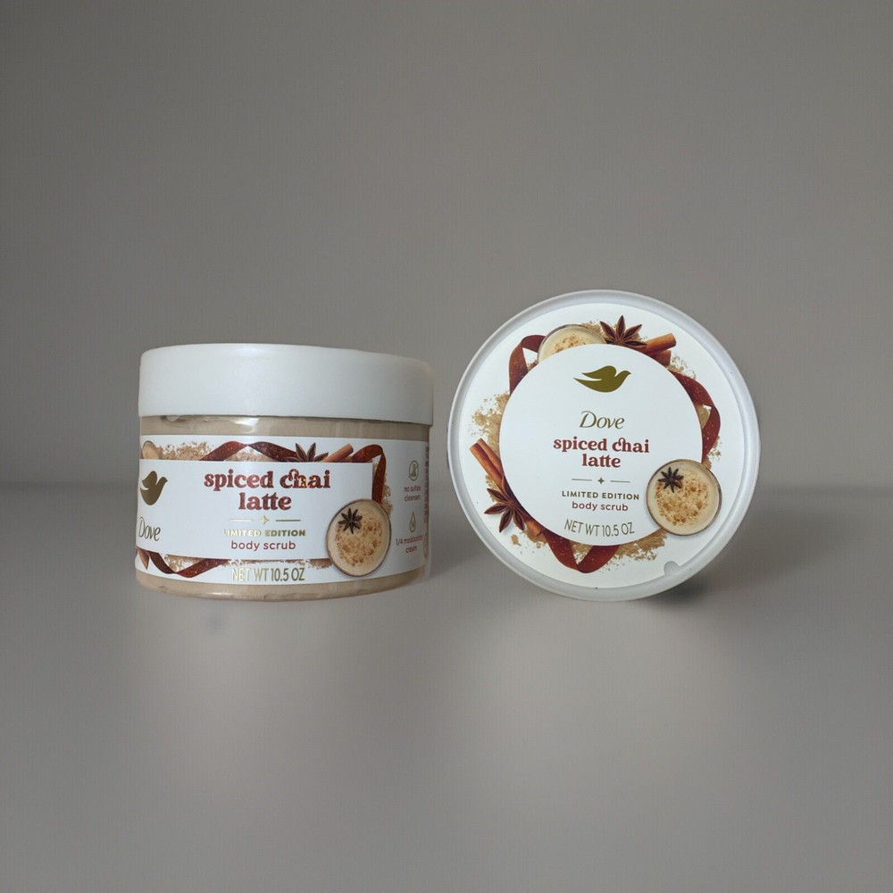 2 NEW Dove Limited Edition Holiday Treats SPICED CHAI LATTE Body Scrub 10.5oz