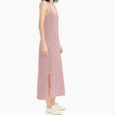 J. Crew Red and White Miniature Stripe Side Slit Tank Maxi Dress S