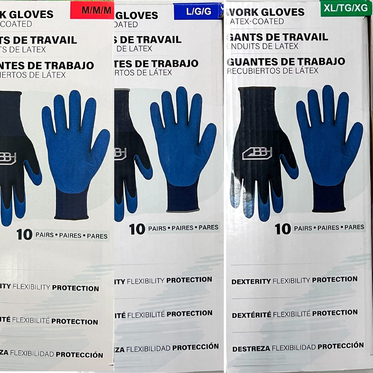 1718583, BBH Spring Work Gloves Latex Coated Multicolor 10 Pairs