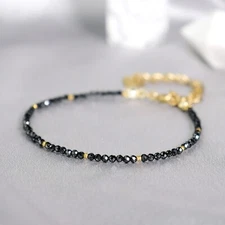 Natural Crystal Black Tourmaline Dainty Beads Healing Protection Women Bracelet