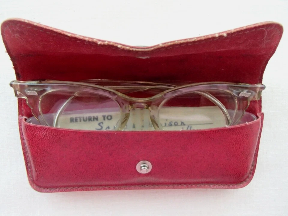 Gafas de ojo de gato vintage con estuche de cuero rojo - tamaño infantil Foto 2 de 4