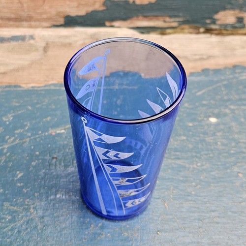 Vintage Hazel Atlas Cobalt Sportsmans nautische Flaggen 4 Unzen Shooter Becher - Bild 8 von 10