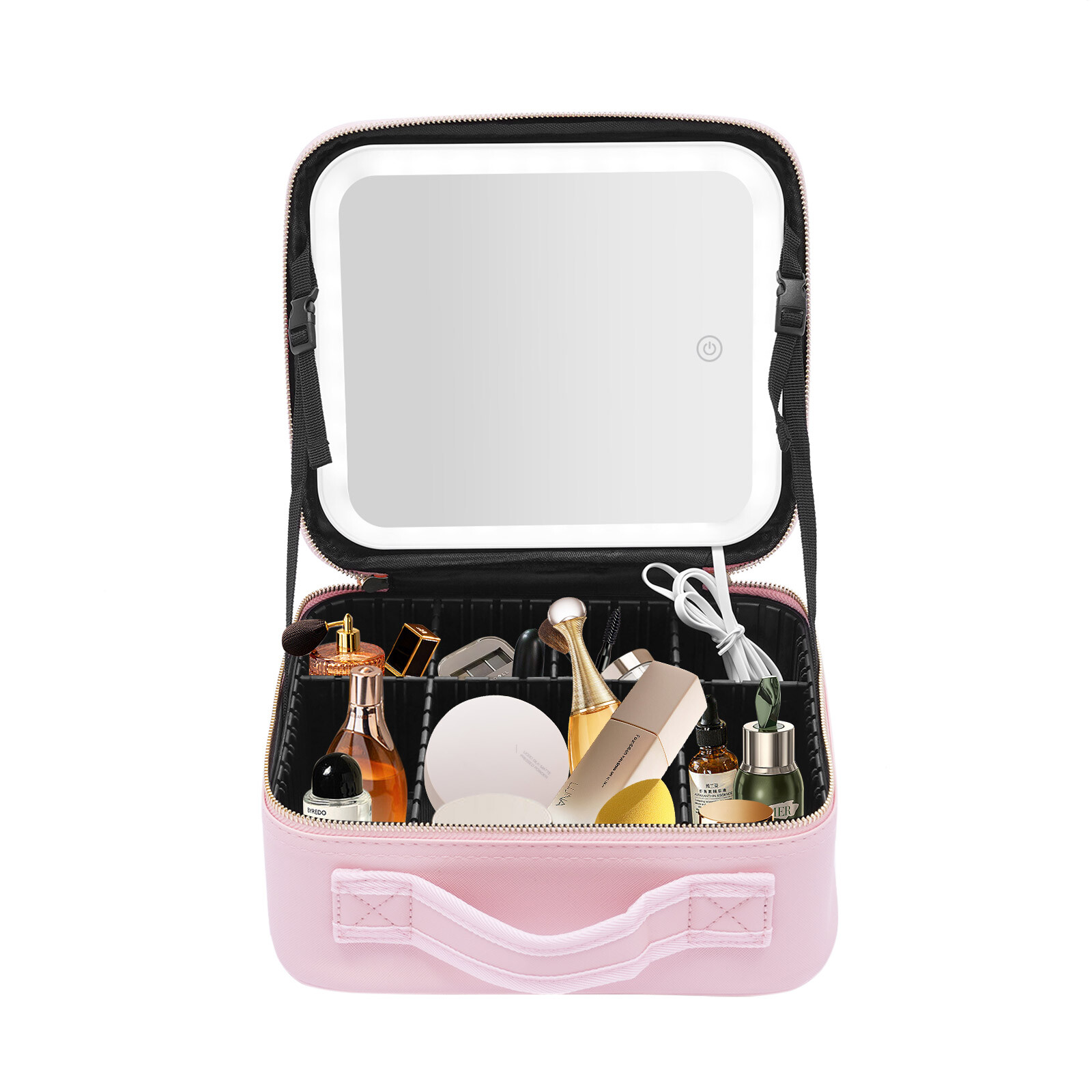 Portable LED Travel Makeup Case with Mirror - Pink Cosmetic Organizer