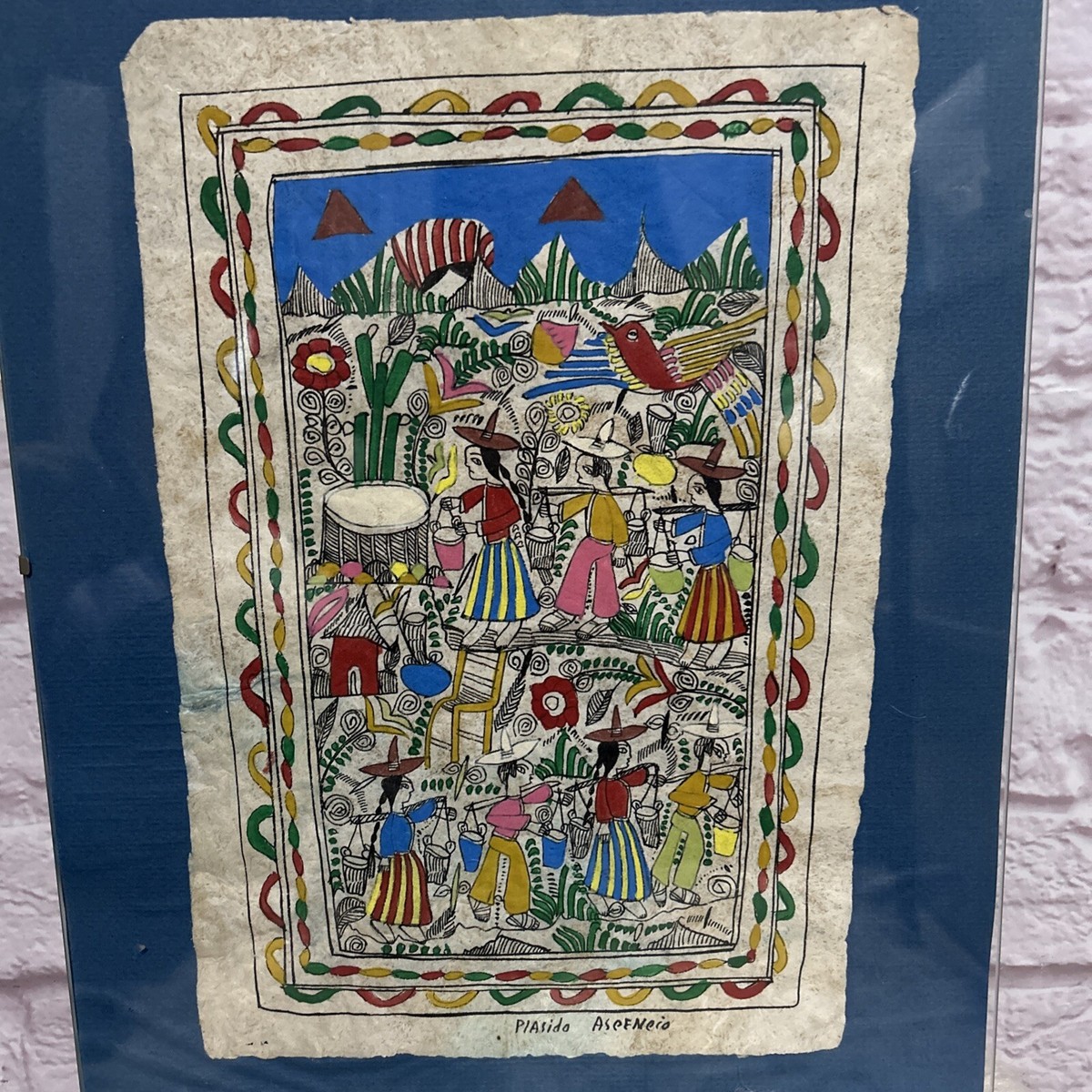 ⭐︎ALINCO ALR-206 ⭐︎当時物⭐︎ Plasido Ascencio Mexican Folk Art Amare Bark Ink Painting Signed