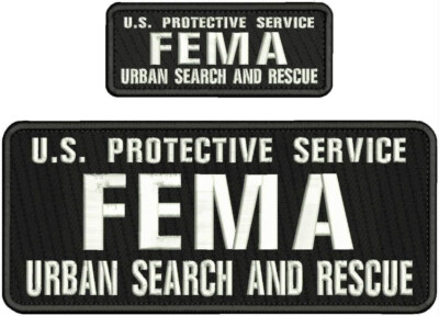 U.S. P S  F E M A U S & R EMB Patch 4X10 & 2X5 Hook ON Back blk/White