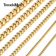 2-11mm 16" Silver Gold Plated Stainless Steel Cuban Curb Chain Choker Necklace