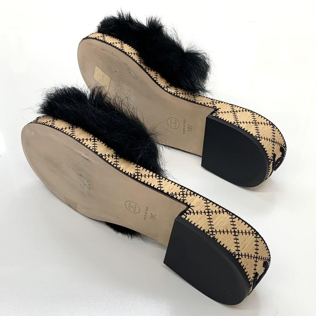 新品・未使用⭐︎CHANELサンダル CHANEL Shearing Fur Sandals CC Logo EU 39 Black Used From