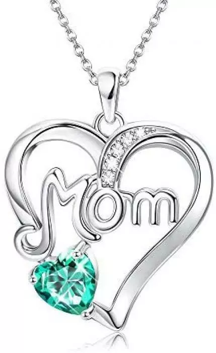 Sterling Silver Mom Necklace May Birthstone Emerald Green CZ Love