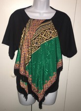 Vintage Toni Todd Black Polyester Scarf Shirt Sz Large USA Union Made