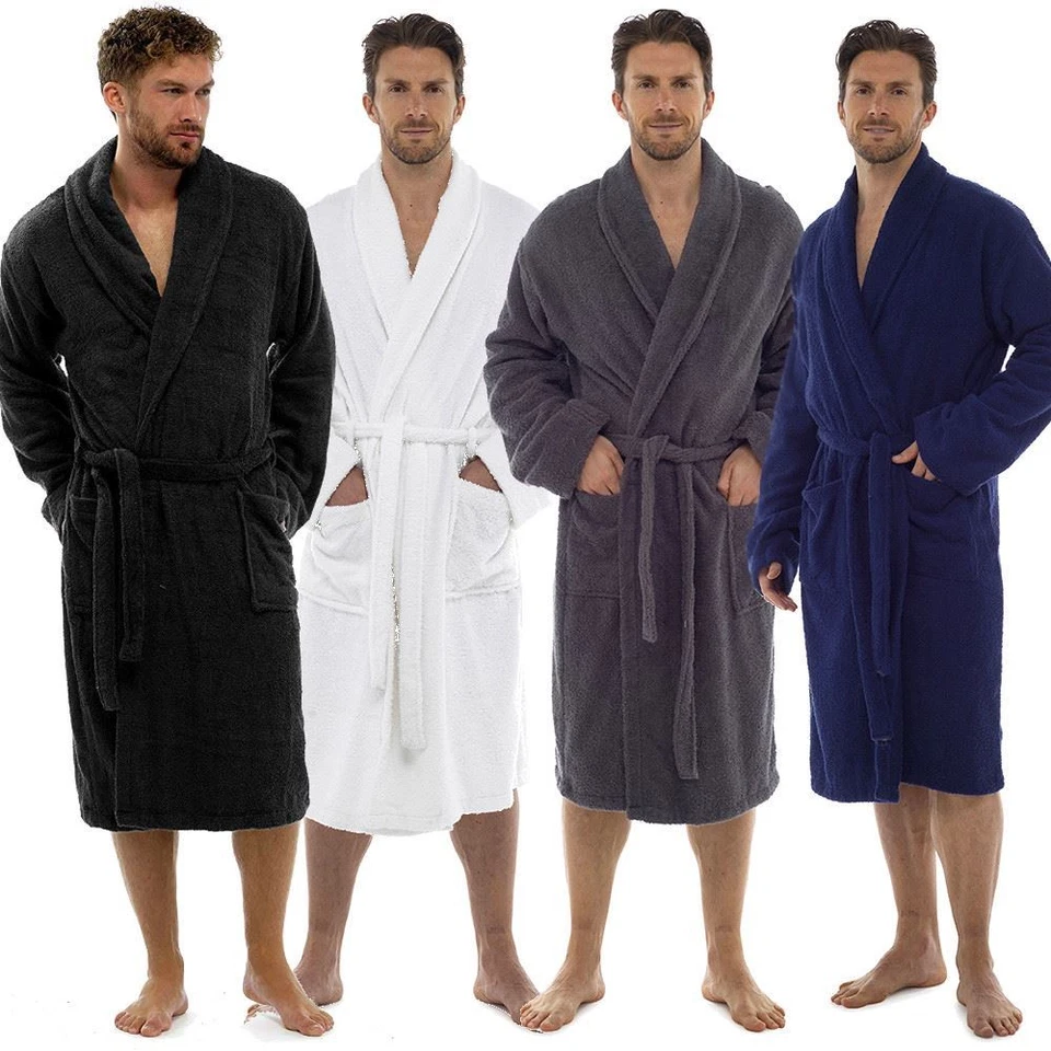 KEANU Mens Terry Towelling 100% Cotton Shawl Collar BathRobe Gown Size S-XL