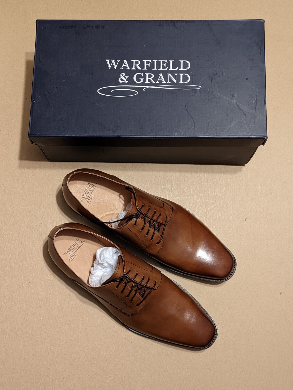 SAOLA Warfield & Grand Palmer Derby in pelle US da uomo 11 M marrone allacciato nuovo con scatola
