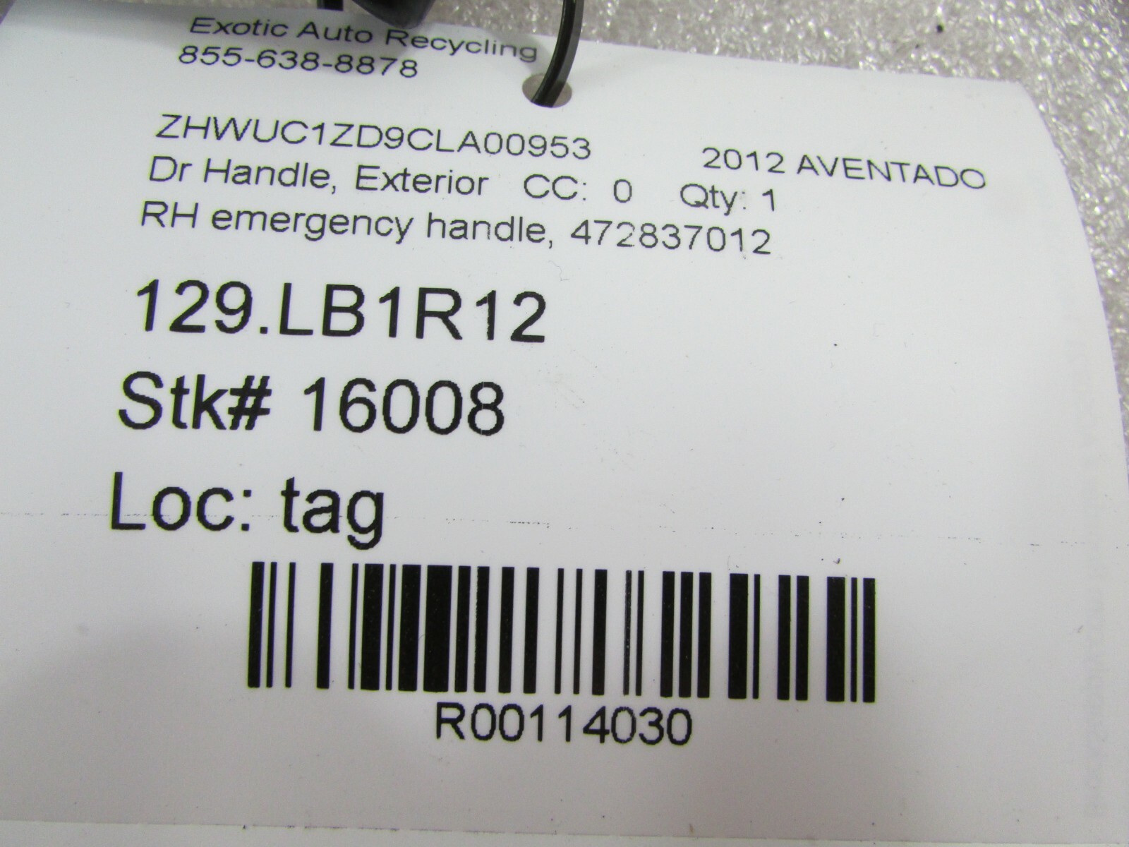 Lamborghini Aventador, RH Emergency Release Latch / Handle, Used, P/N 472837012