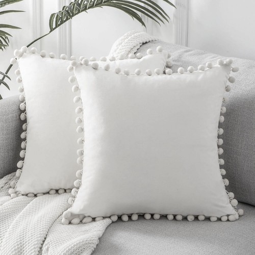 Velvet Cushion Cover Pom Pom Ball Fringe Soft Home Decor Sofa Throw Pillow Case - Picture 14 of 29