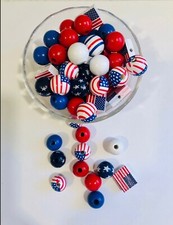 15 Pcs Patriotic Wood Beads Independence Day Beads 4Th of July Craft jewelry