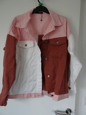 I Saw It First Size 12 Pink/white/rust Block Colour Denim Jacket