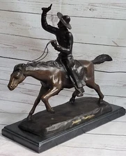 Hand Made Pure Bronze Statue Sculpture by F. Remington, Full Size, Signed Figure