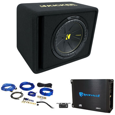 Kicker 50VCWC124 CompC 12'' Subwoofer in Vented Sub Box+Amplifier+Amp Kit VCWC124