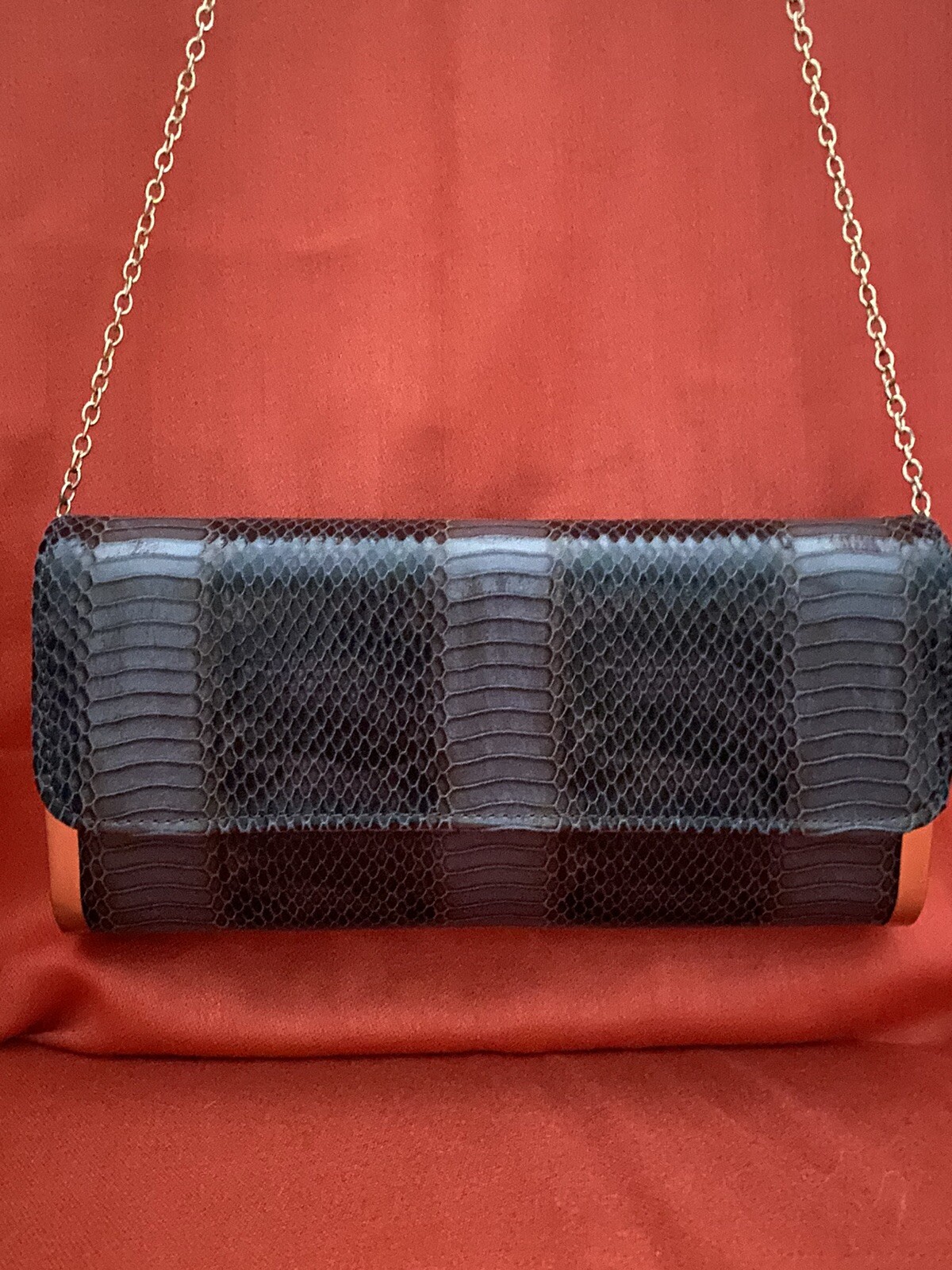 GRAY SNAKESKIN PATTERN EVENING SHOULDER CHAIN PUR… - image 6