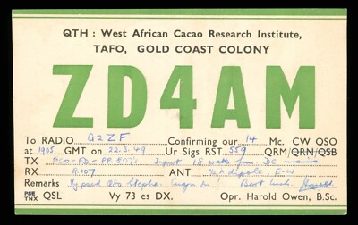 QSL Card West Africa Cacao Research Institute ZD4AM Tafo Gold Coast 1949   U138