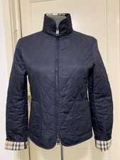 Women’s Burberry Navy Nova Check Thermoragulated Diamond Quilted Jacket Sz S Vgc
