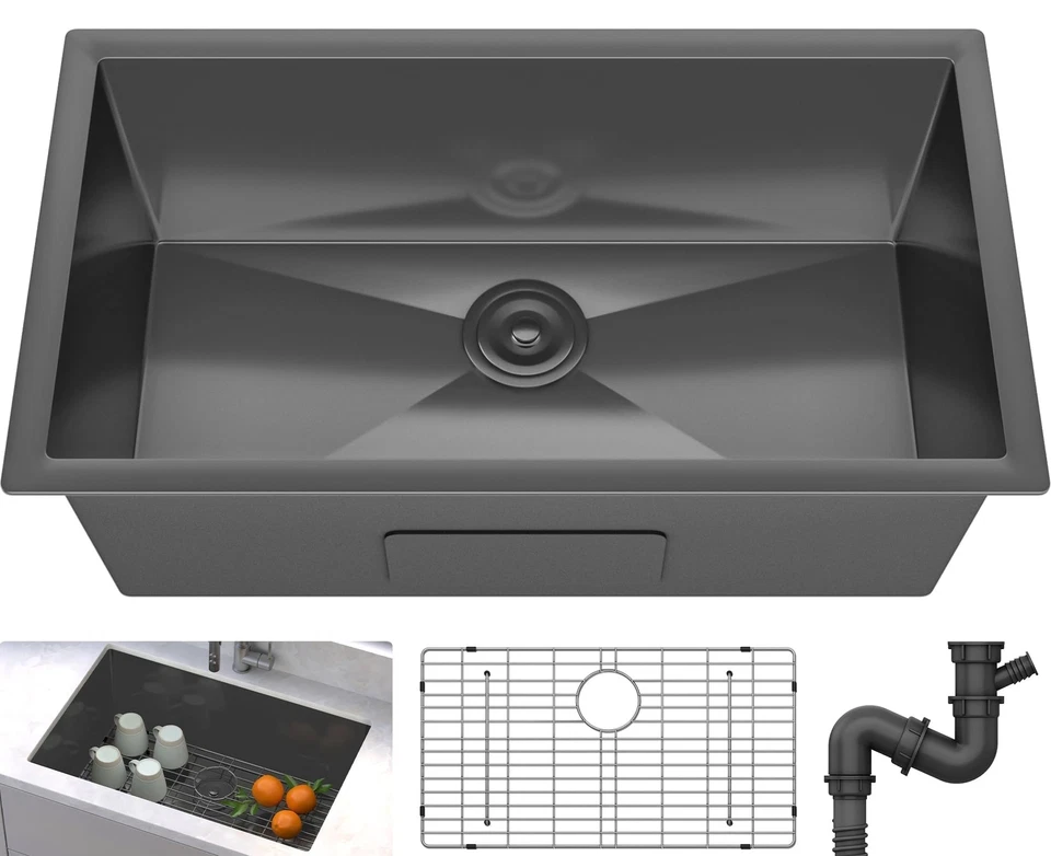 YITAHOME Black Kitchen Sink 30in Undermount Sink Single Bowl 16 Gauge Stainless - Image 2 of 4