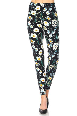 PLUS SIZE Leggings TC/PF556 Buttery Soft Always Brushed Black w/Print