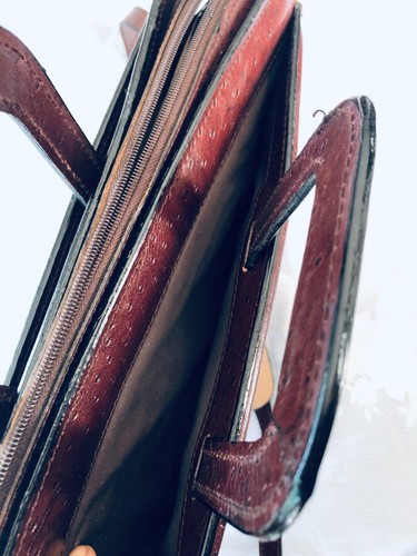 Vintage Giorgio Bernini handgefertigtes Lederstrauß geprägtes Zwickelportfolio - Bild 10 von 12