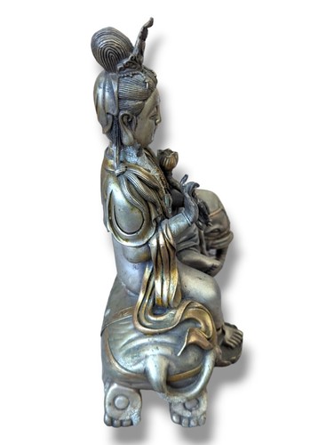 Chinese Bodhissatva Samantabhadra Cast Brass Buddhism Statuette9 In Tall White - Picture 12 of 12