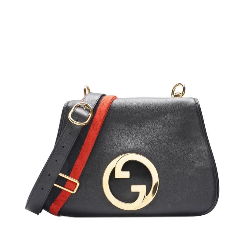 Gucci noir veau imbriqué G Blondie plaqué or moyen
