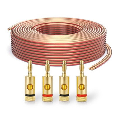 Lautsprecherkabel OFC 2 x 250mm² 020mm 100m transparent Set mit 4 Bananenstec...