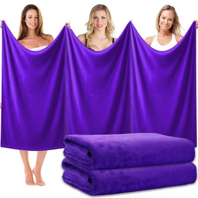 2er Pack extra große Mikrofaser Badetücher, 100 x 200 cm x groß, dunkellila